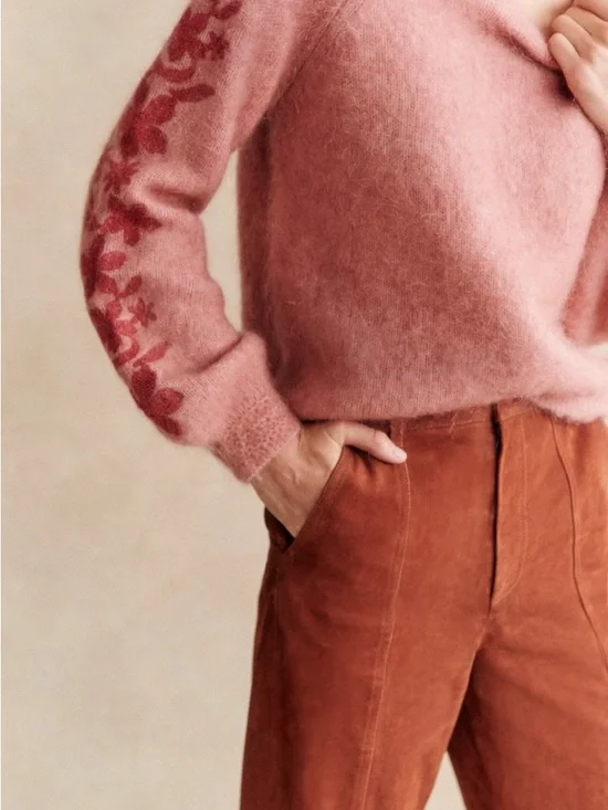 SÉZANE Candace Embroidered Floral Mohair Jumper Sweater in Rosewood Sz Small - Picture 5 of 10